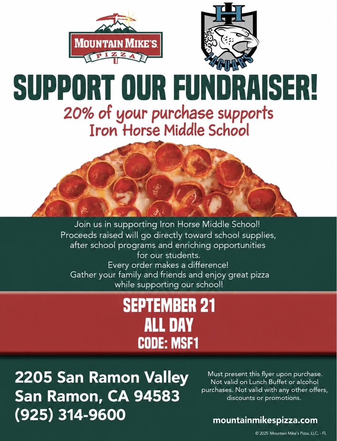 Ed Fund Dine out - Mountain Mike's September 21st - ALL DAY!